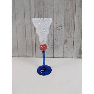 Czech Republic Wine Drinking Goblet Glass 7 7/8" Tall Blue Cobalt Stem Red White